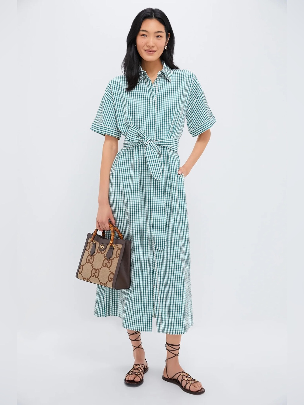 NWT Pomander Place Green Gingham buttoned shirt dress Dress,